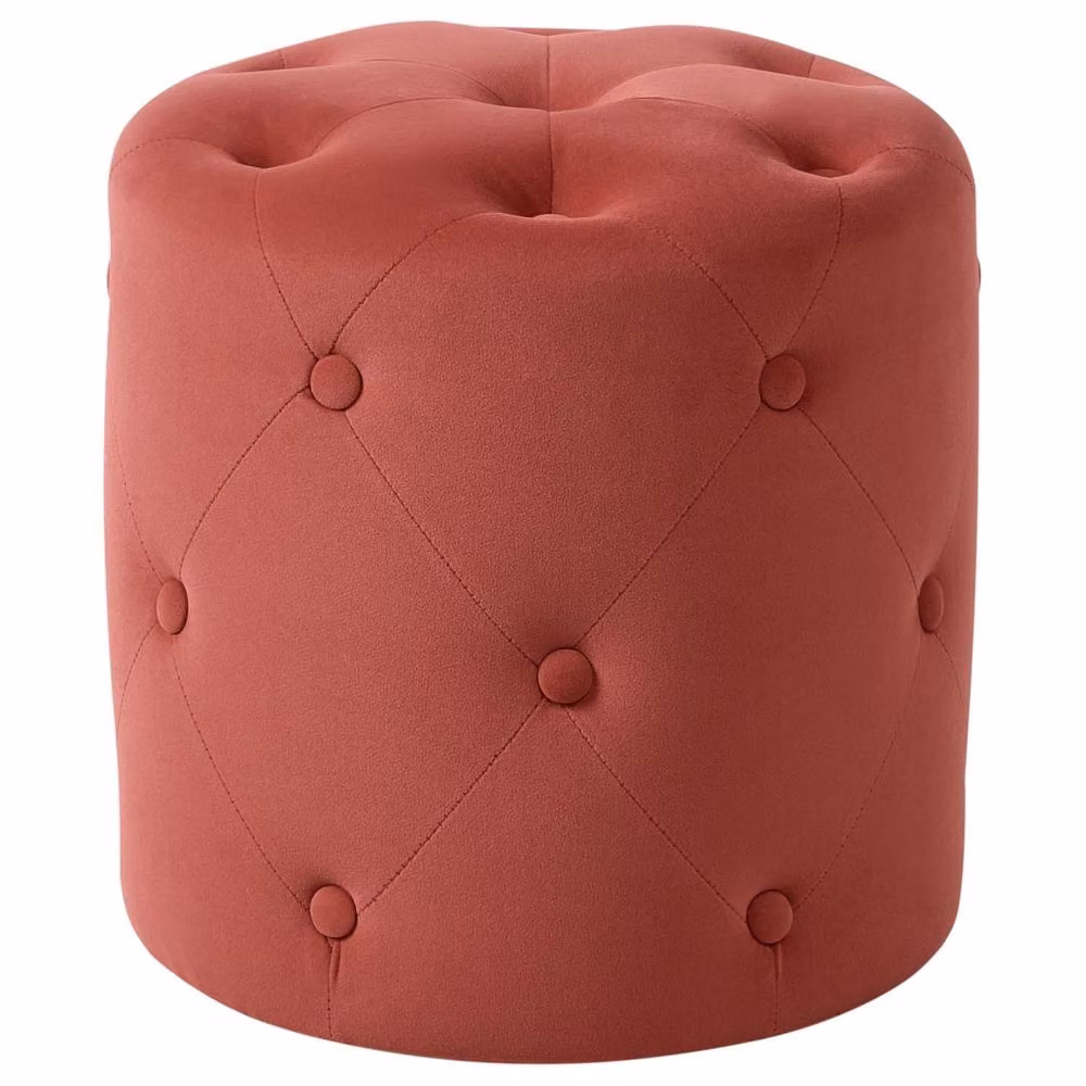 Wyld and Coco Round Chesterfield Tufted Velvet Pouffe in Red – 2