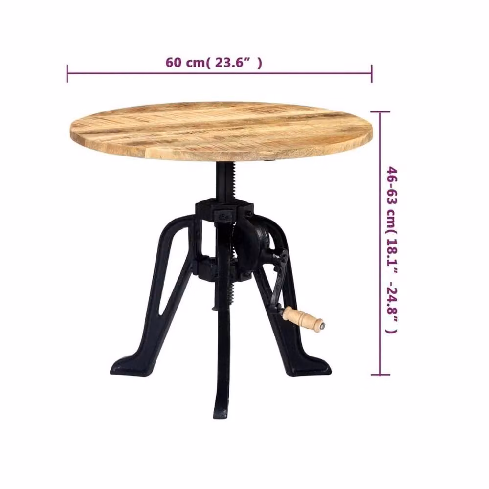 FORGEVIO Industrial Round Side Table in Brown and Black Solid Mango Wood – 2