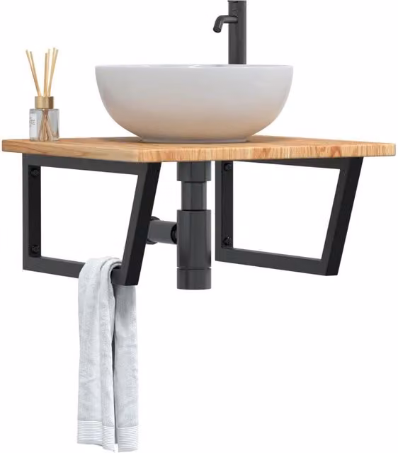 Berkfield Home Wall Mounted Basin Shelf in Brown Oak and Steel – 1
