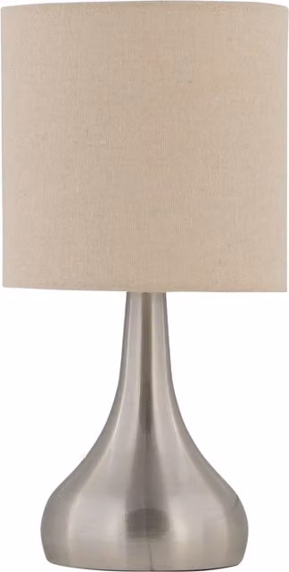 First Choice Lighting Romana Touch Table Lamp in Brushed Chrome with Silver Fabric Shade