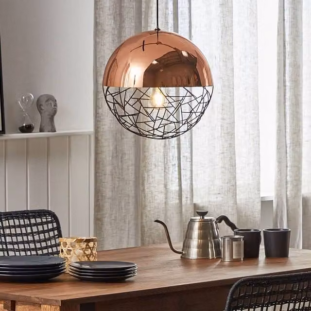 Wyld and Coco Modern Sphere Pendant Lamp in Glossy Copper and Black Metal – 1