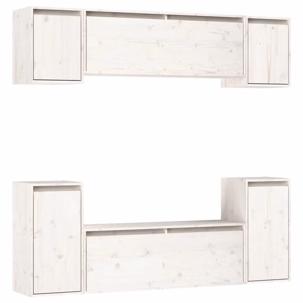Berkfield Home 6-Piece White Lacquered Solid Pine Wall Mounted Cabinet Set with Hinged Doors and Internal Shelves – 2