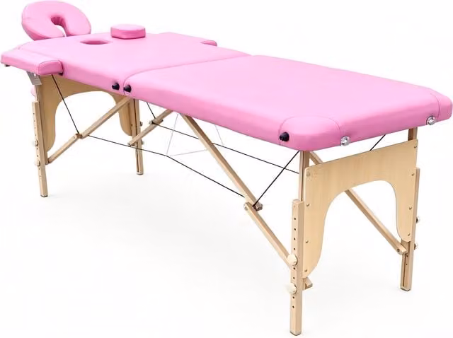 WestWood Portable 2-Fold Massage Bed with Wooden Frame, Black and Pink, Width: 60 cm