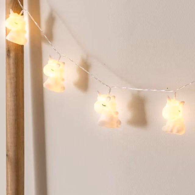 ValueLights Set of 10 Multicolour LED Unicorn Fairy String Lights for Childrens Bedrooms, Battery Powered, Warm White