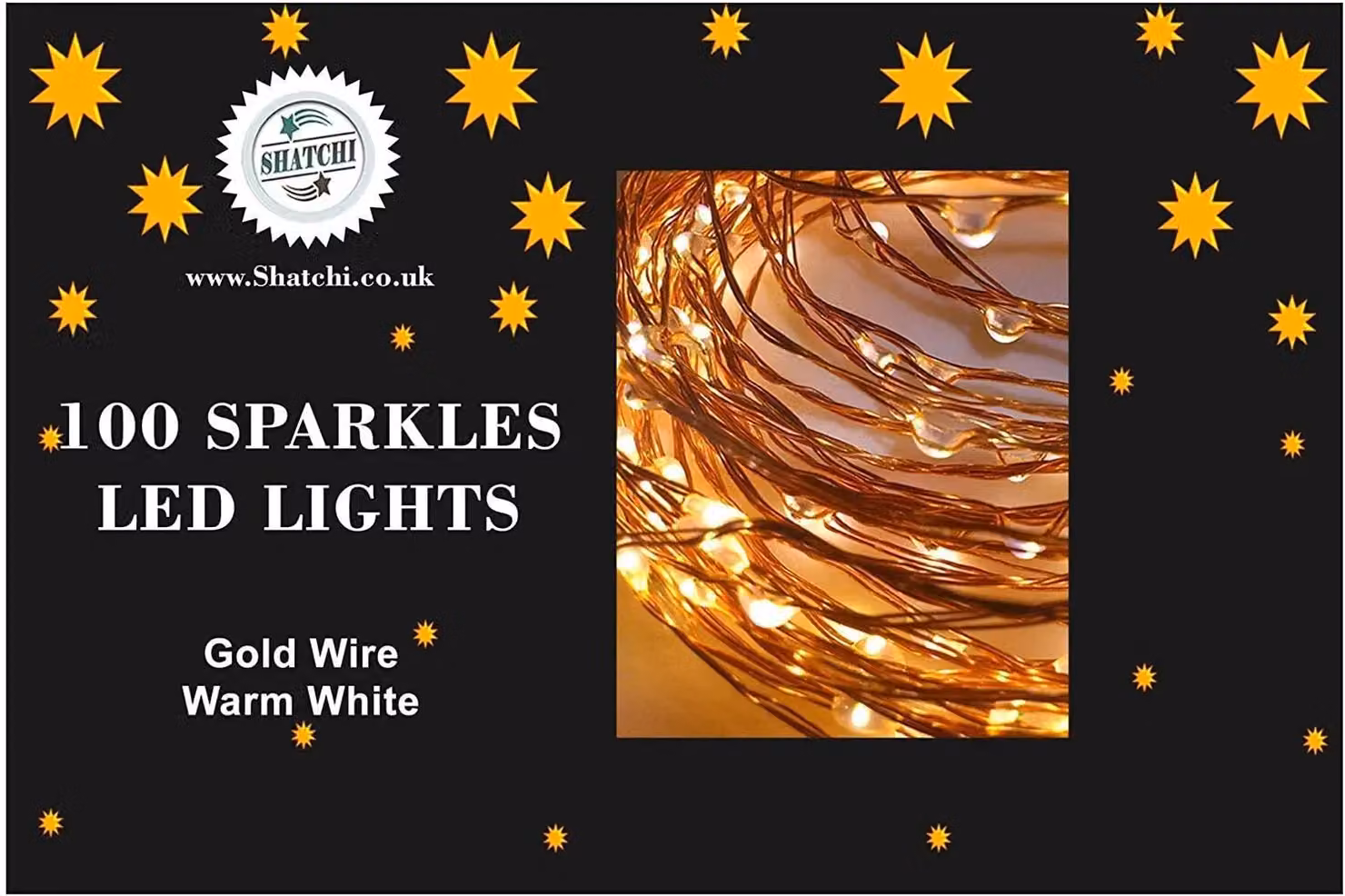 Shatchi Warm White LED Micro Rice Fairy String Lights with Gold Copper Wire, Battery Operated, 2 m – 2