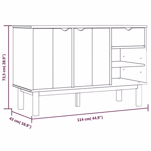 vidaXL OTTA Sideboard in Brown Solid Pine Wood, W/D/H: 114 x 43 x 73.5 cm – 3