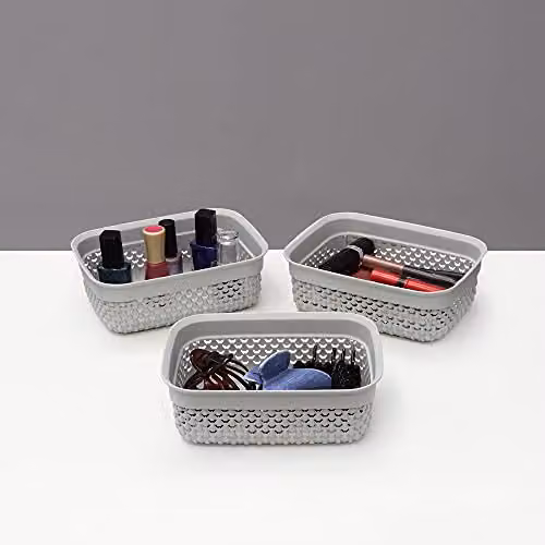 JVL Droplette Design Set of 3 Rectangular Plastic Storage Containers in Grey, W/D/H: 19 x 7 x 14 cm – 2