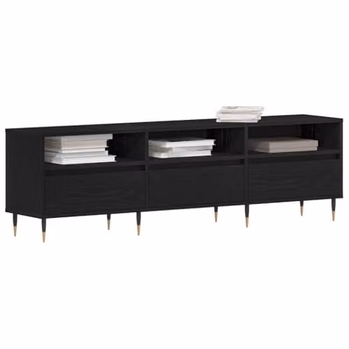 vidaXL Modern Black Oak TV Cabinet with Media Compartments, W: 150 cm, D: 30 cm, H: 44.5 cm – 1