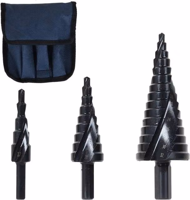 Kelvenix 3-Piece Large HSS Titanium Coated Step Cone Drill Bit Set in Black – 1