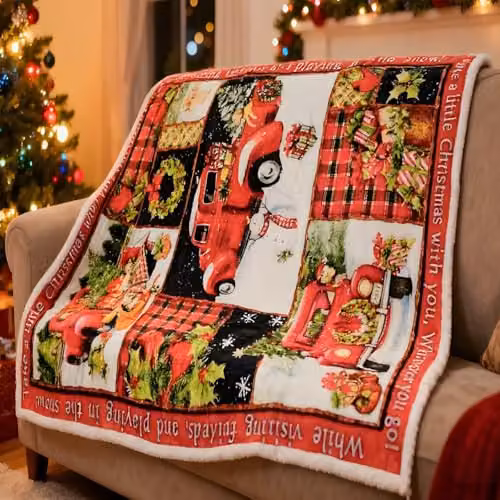 Gr8 Home Christmas Patchwork Fleece Blanket, Multicolour Flannel Throw, W: 150 cm, L: 200 cm – 1