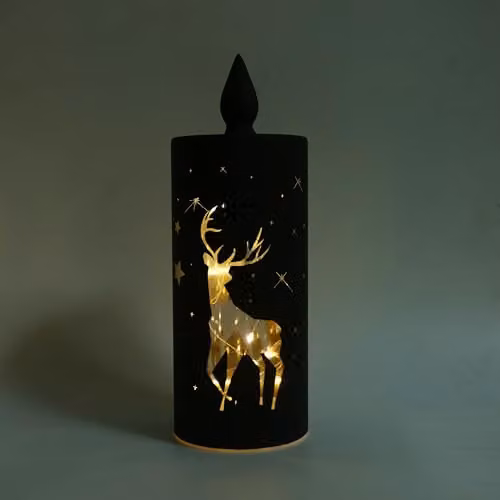 Shatchi Black and Gold Christmas Decorated LED Glass Candle Lantern, H 27 cm x W 10 cm x D 10 cm – 3