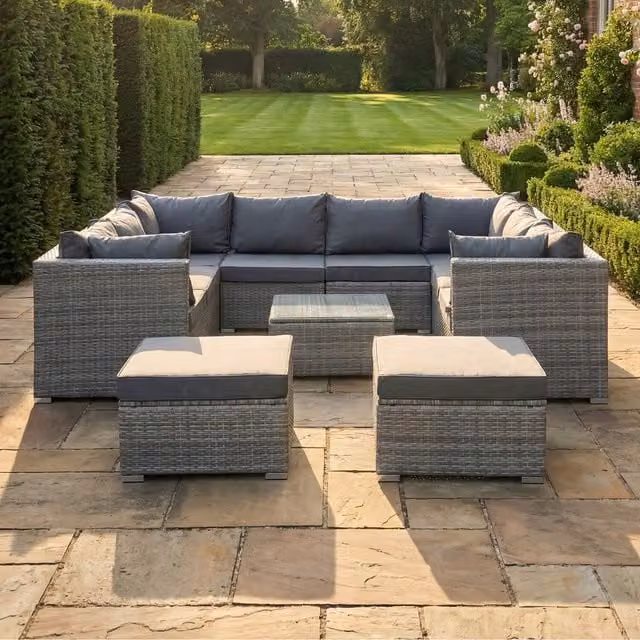 Artemis Home Oliena 10 Seat Modular Rattan Small U-Shape Garden Furniture Set in Grey