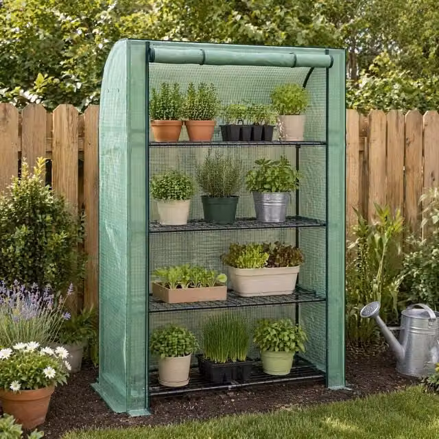 STILVORA 4 Tier Mini Greenhouse with Movable Shelves in Green, H 170 x W 120 x D 50 cm – 1