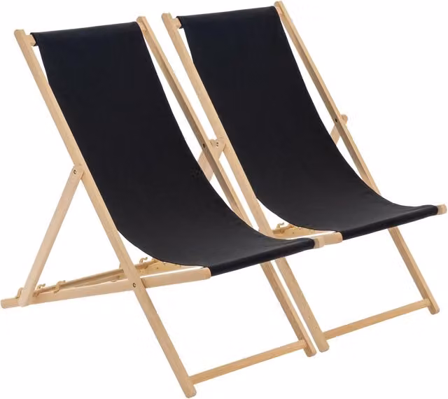 Harbour Housewares Folding Wooden Deck Chairs in Black, Pack of 2