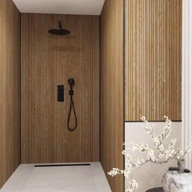 Wetwall Linear Oak Wood Look Bathroom Wall Panel, Brown, W: 120 cm, H: 244 cm, D: 0.4 cm