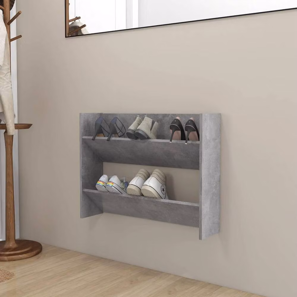 Berkfield Home Wall Mounted Shoe Cabinet in Concrete Grey, W: 80 cm, H: 60 cm, D: 18 cm – 2