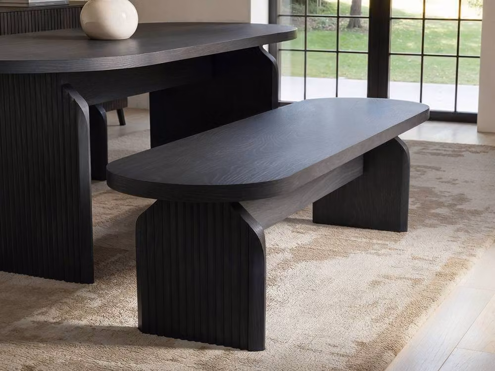 Solace+Co Varm Black Oval Wood Dining Table and Bench Set – 2