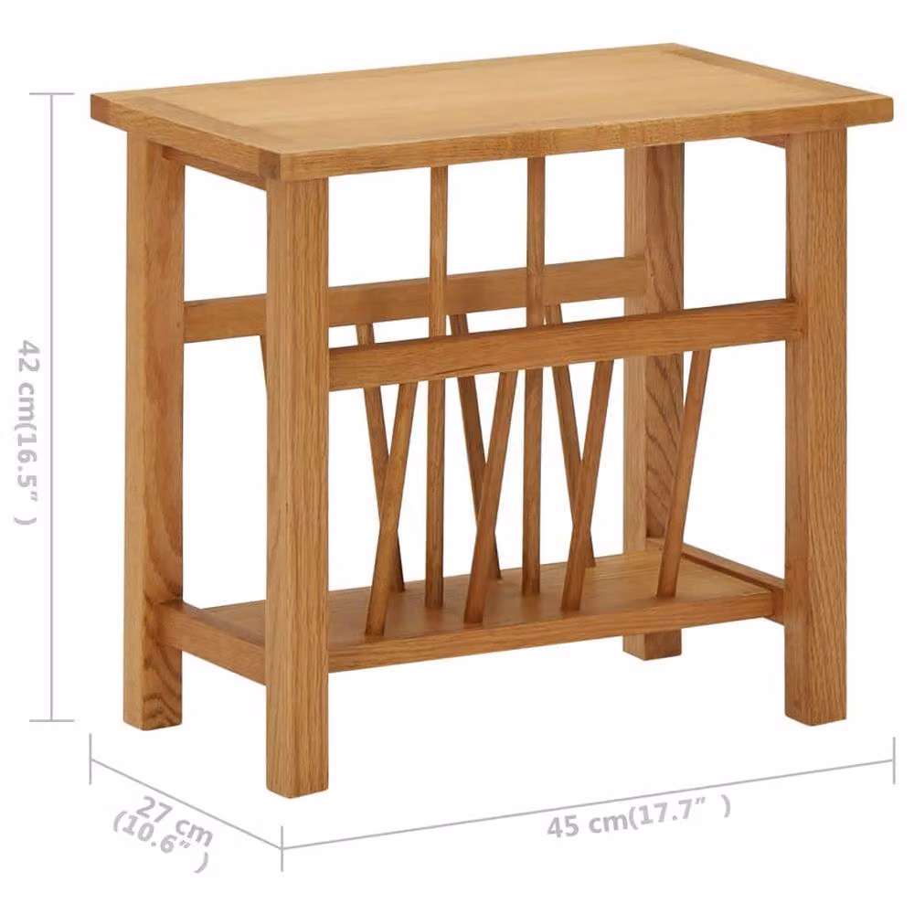 Berkfield Home Magazine Table in Light Brown Solid Oak Wood, W: 45 cm, D: 27 cm, H: 42 cm – 4
