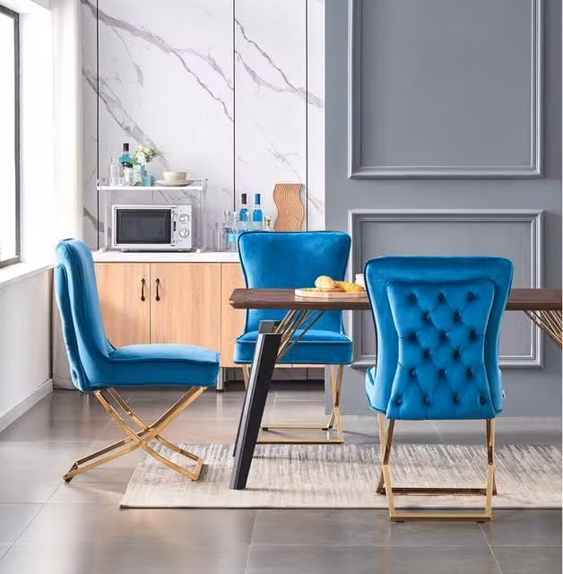 Trafalgar Cosmo LUX Modern Rectangular Dining Set with Table and 4 Blue Upholstered Chairs
