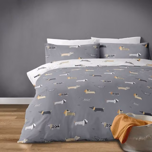 Bellissimo Reversible Grey Animal Graphic Duvet Cover, 180 x 200 cm