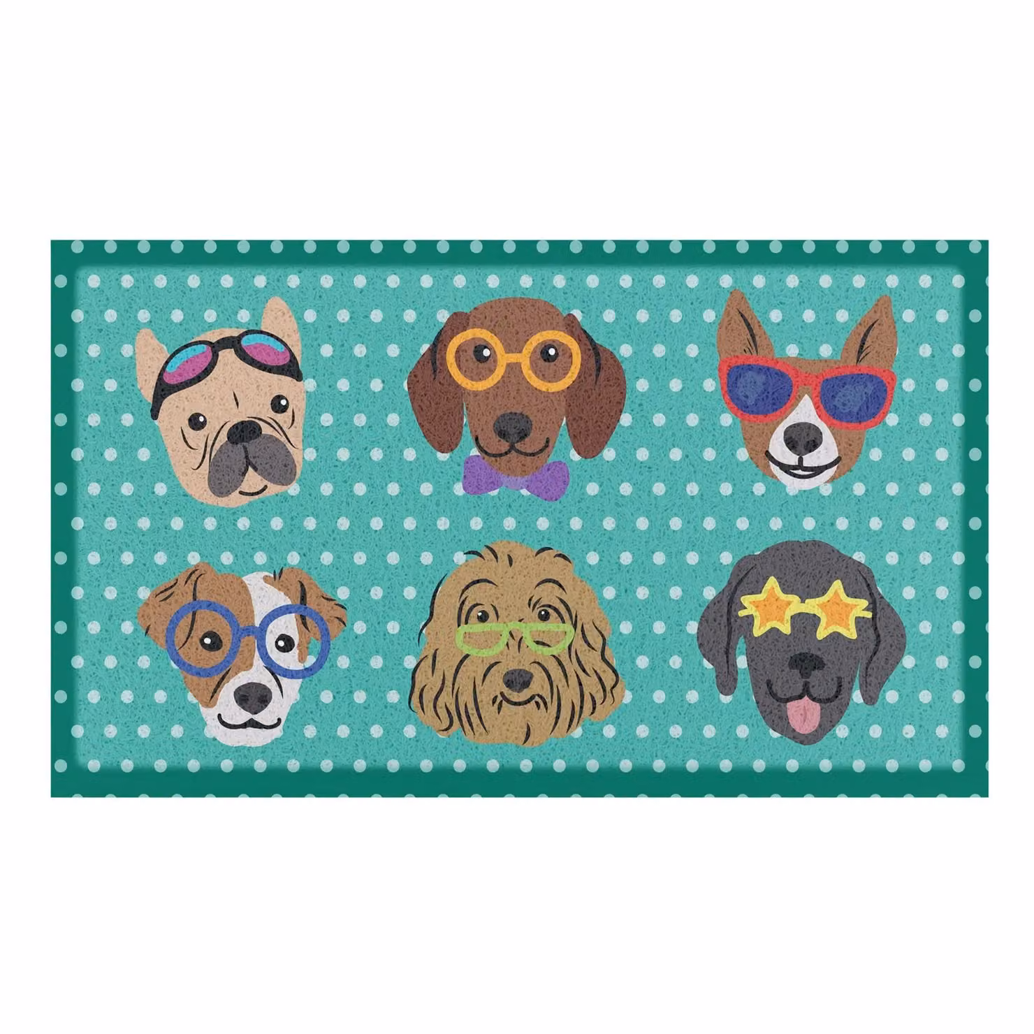 Artsy Mats Dogs on Polka Dots Doormat in White and Multicolour, W: 70 cm, D: 40 cm – 2