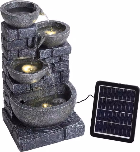 Darphe Grey Brick Effect Cascading Solar Garden Water Feature
