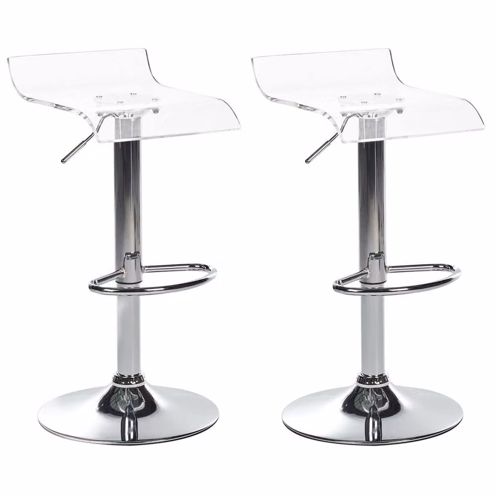 Wyld and Coco Set of 2 Clear Acrylic Bar Stools with Silver Swivel Gas Lift Adjustable Height – 2