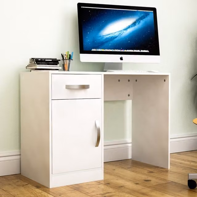 Vida Designs Hudson Modern Computer Desk in White and Silver