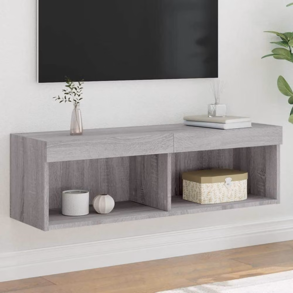 Berkfield Home Modern Grey Sonoma TV Cabinet with LED Lights, W/D/H: 100 x 30 x 30 cm – 2