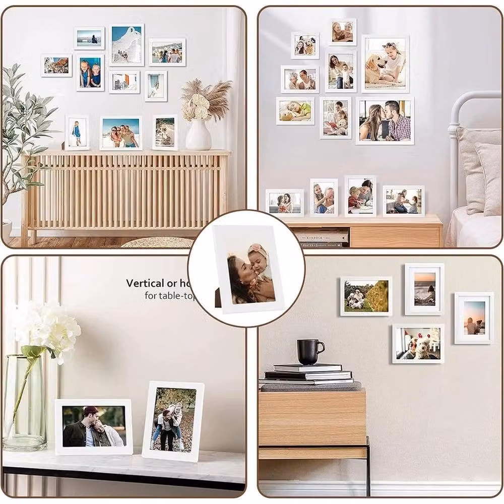 FLAVORA Pack of 10 White Rectangular Wood Photo Frames for Wall Mounting, Size: 10 x 15 cm – 2