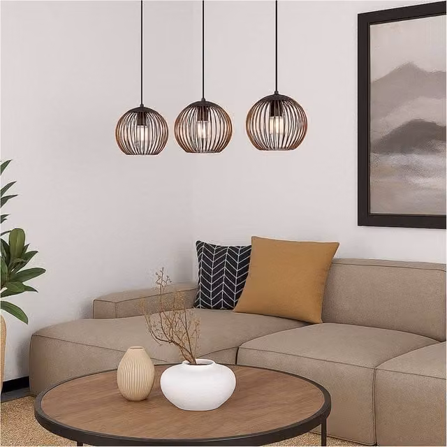 Loops Modern Triple Pendant Ceiling Light in Black and Copper – 1