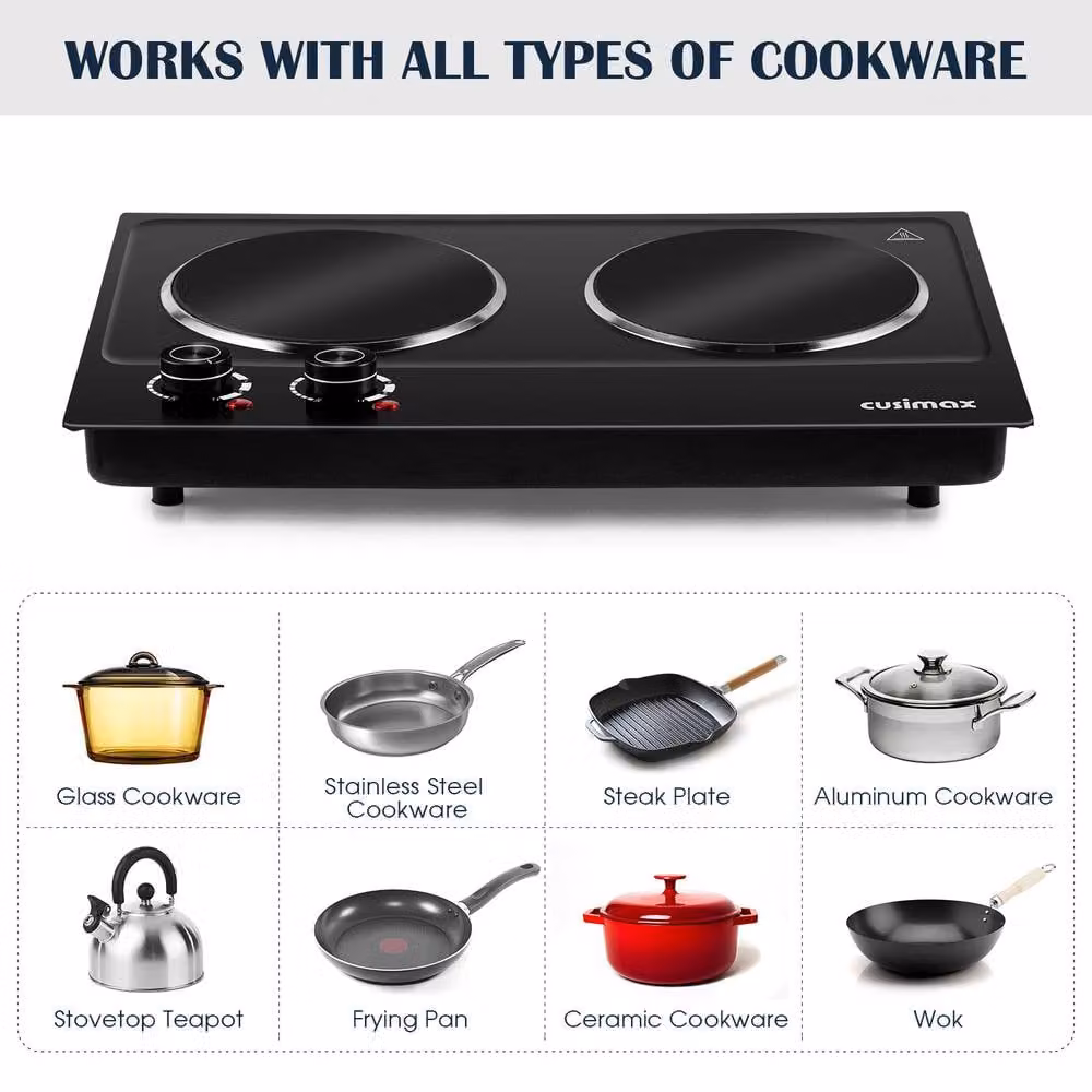 Cusimax Sleek Portable 2400W Infrared Electric Hot Plate in Black – 8