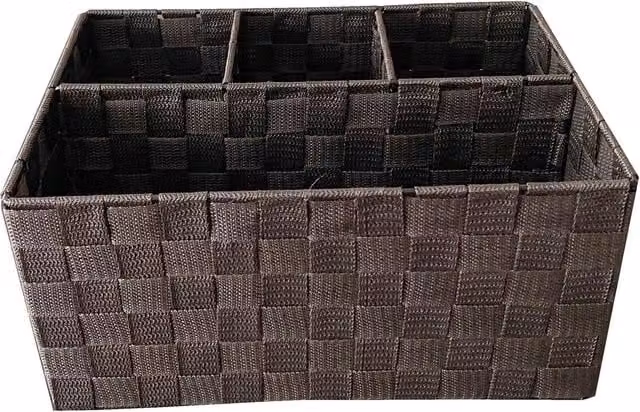 Topfurnishing 4 Section Fabric and Metal Organiser Storage Basket in Brown