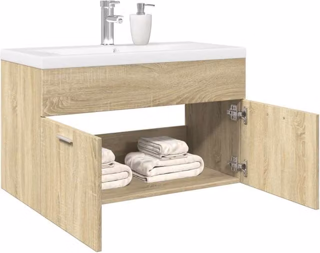 Berkfield Home Wall-Mounted Bathroom Sink Cabinet with Built-in Basin in Sonoma Oak Brown