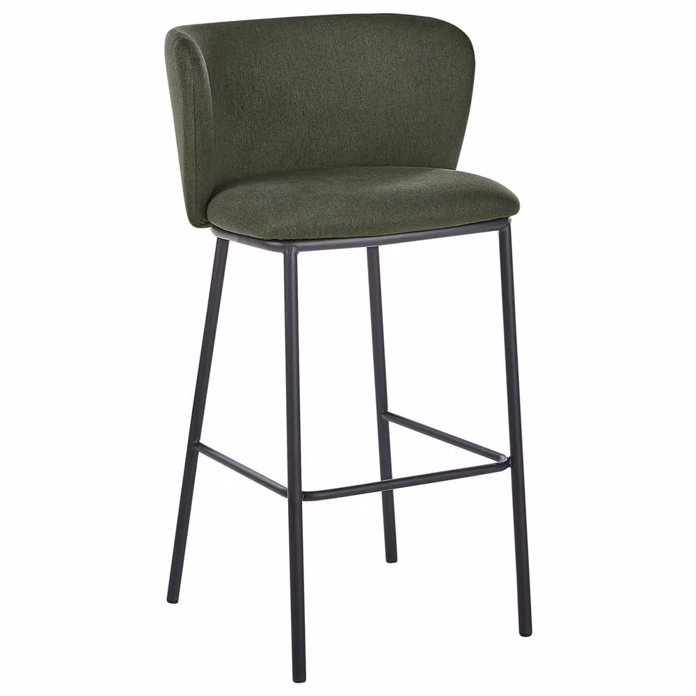 Wyld and Coco Modern Dark Green Bar Chairs Set of 2 with Curved Back and Polyester Fabric – 3