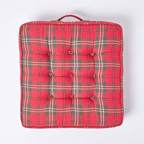 Homescapes Red and Green Tartan Cotton Armchair Booster Cushion, W/D/H: 50 x 50 x 10 cm – 3