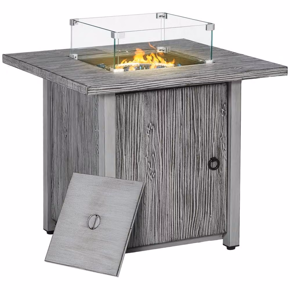 Wyld Haus Steel Grey Square Outdoor Gas Fire Pit Table with Glass Screen Cover W/D/H: 71 x 63 x 71 cm – 2