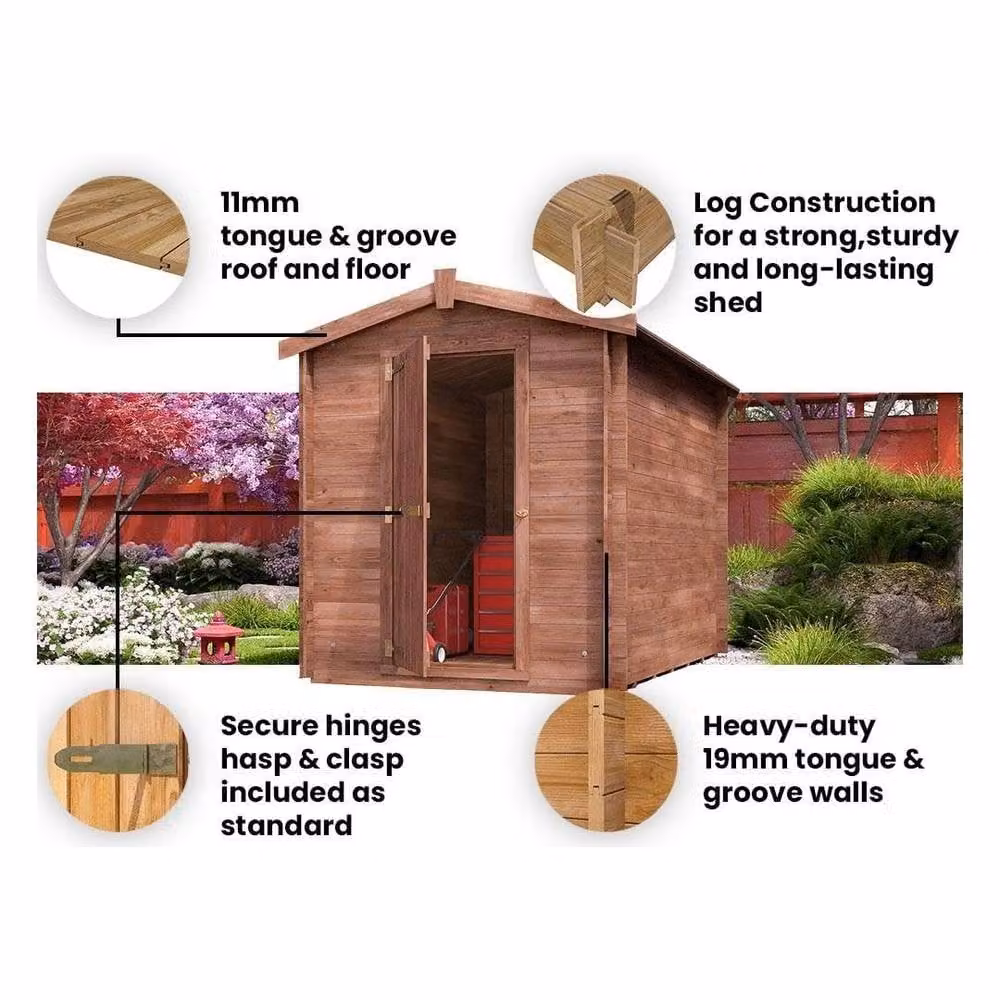 Dunster House Heavy Duty 19mm Pressure Treated Log Store Shed with Superfelt in Brown W: 250 cm, D: 180 cm, H: 19 mm – 2