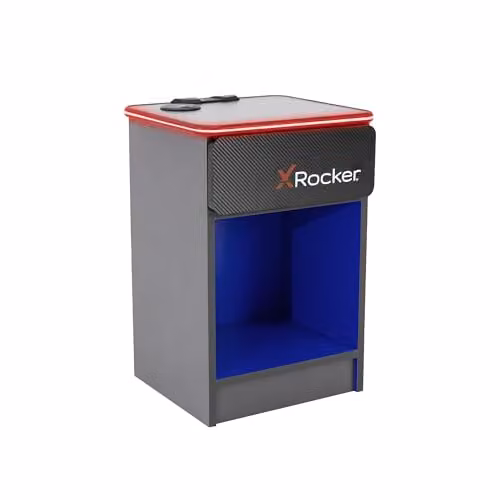 X-Rocker Carbon-Tek Bedside Table with Drawer and Integrated LED Lighting, Grey & Blue, Width: 36 cm, H x D: 54 x 33 cm