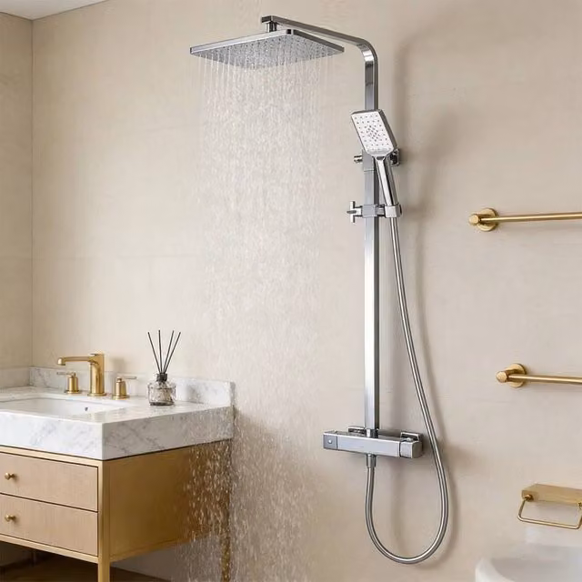 Havendro Thermostatic Wall Mounted Shower Mixer Set in Chrome and Silver – 1