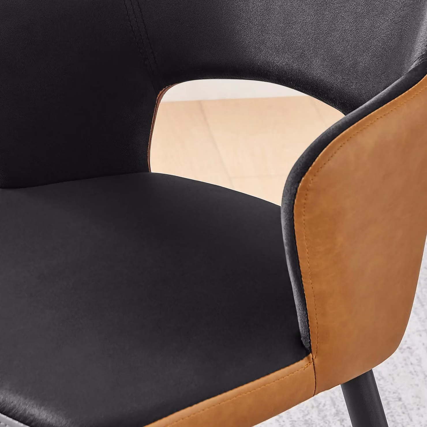 FurnitureboxUK Kai Set of 2 Black Velvet and Tan Faux Leather Dining Chairs with Black Metal Legs – 3