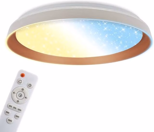 Briloner Modern Round LED Ceiling Light with Star Effect, CCT Dimmable and Remote Control, Grey and White
