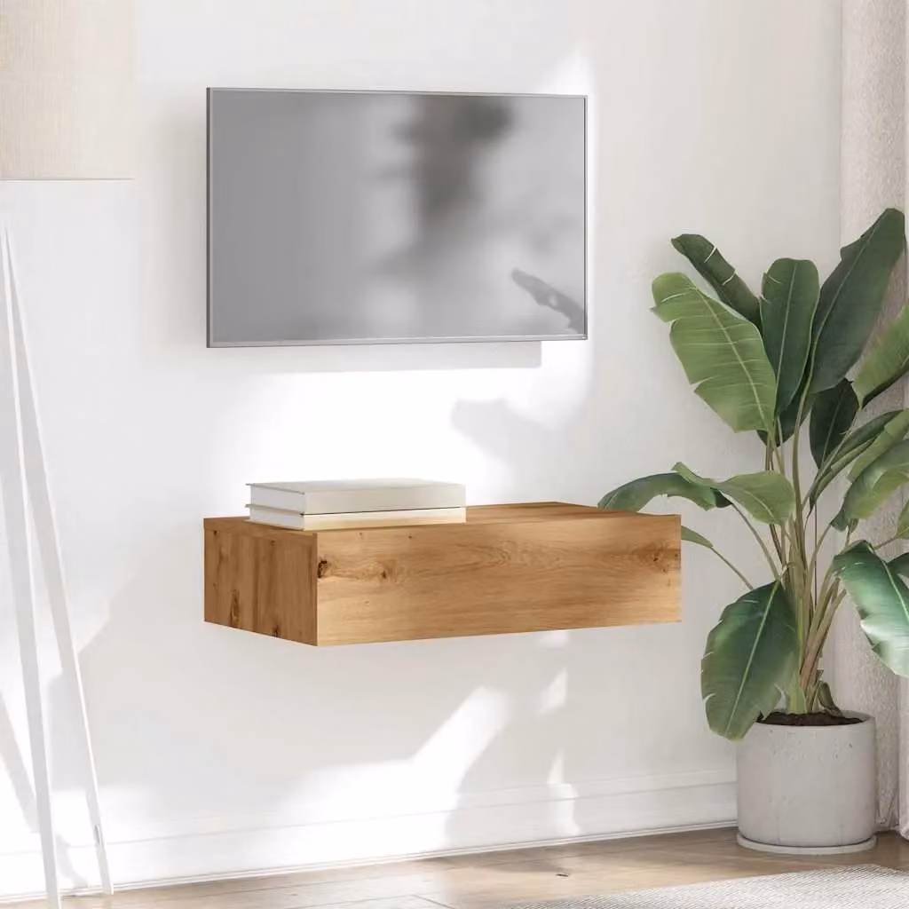 Berkfield Home Artisan Oak TV Cabinet with LED Lights, Brown, W: 60 cm, D: 35 cm, H: 15.5 cm – 3
