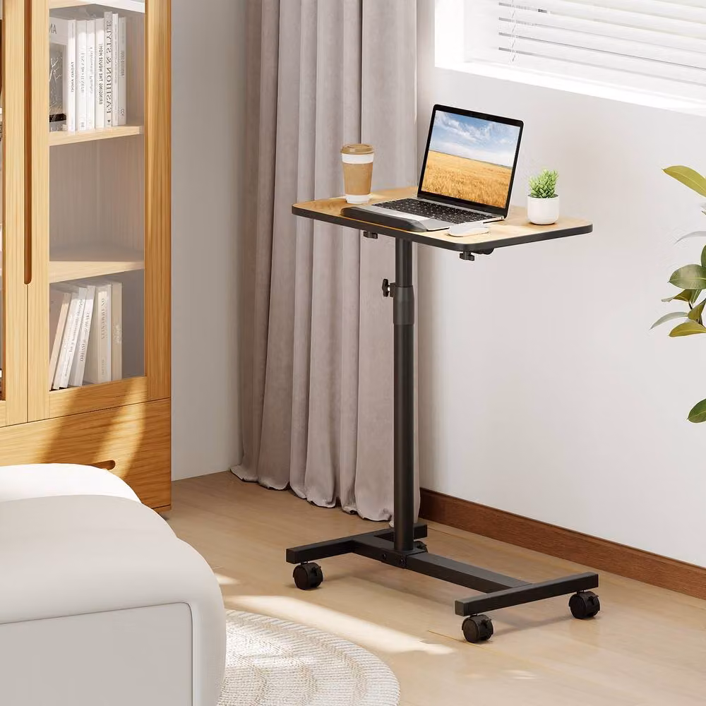 Costway Tilting Overbed Table in Brown with Height-Adjustable and Rotating Top and Lockable Wheels – 3