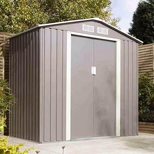 Rowlinson Trentvale Metal Apex Shed in Light Grey, W: 201 cm, D: 121 cm, H: 190 cm – 2