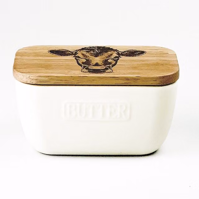 Selbrae House White Ceramic Butter Dish with Jersey Cow Design, W: 14 cm x D: 9 cm – 1