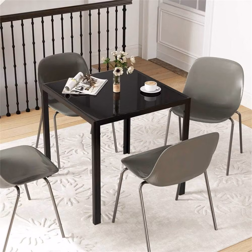 Nordara Modern Square Dining Table with Black Metal Legs and Glossy Glass Top, W: 80 cm, H: 75 cm – 4