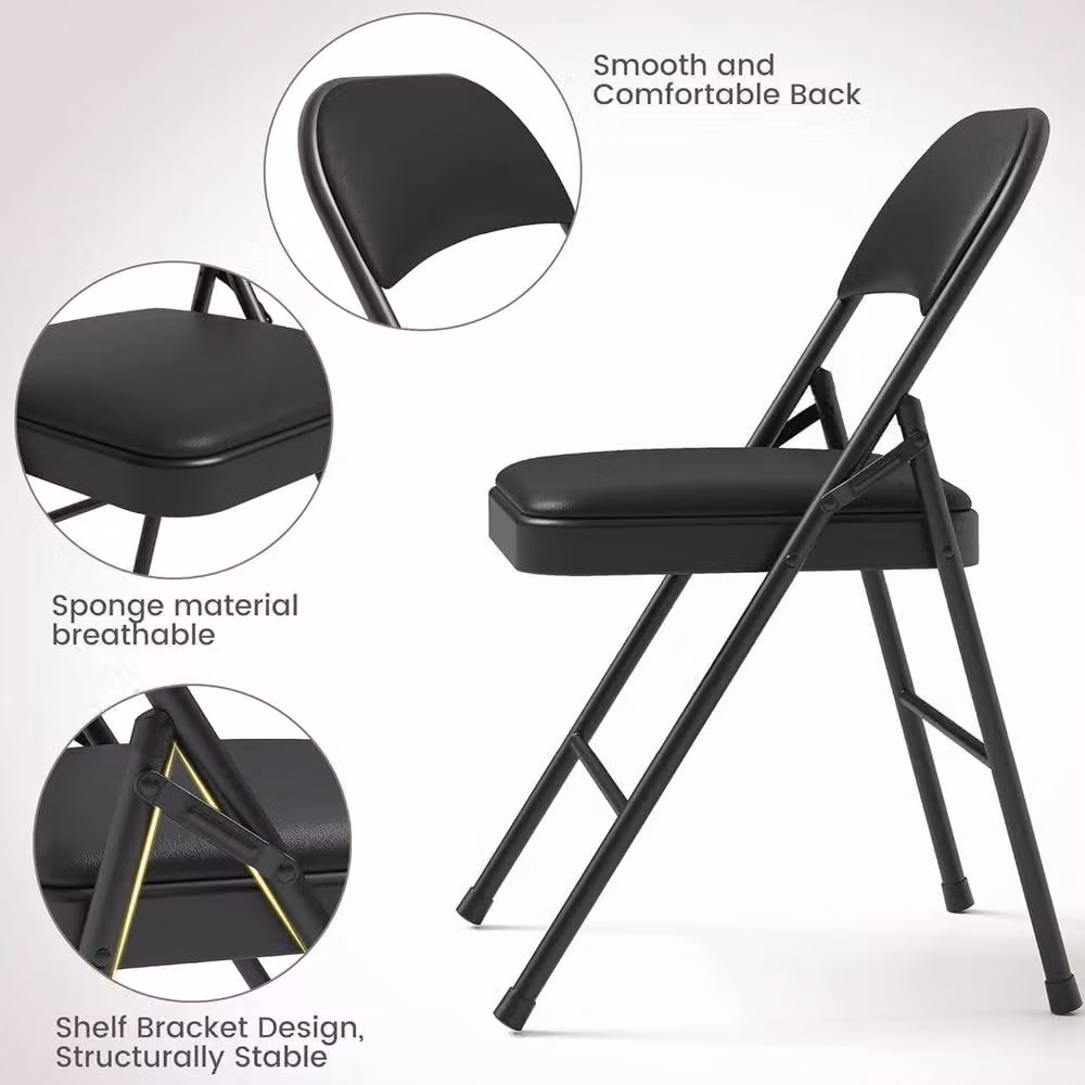 London Boutique 8 Pack Black Padded Metal Stackable Folding Dining Chairs – 4