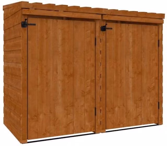 Buttercup Farm Double Bin Store 12mm Wood Shed in Burnt Orange, W: 78.4 cm, D: 164.6 cm, H: 131.2 cm