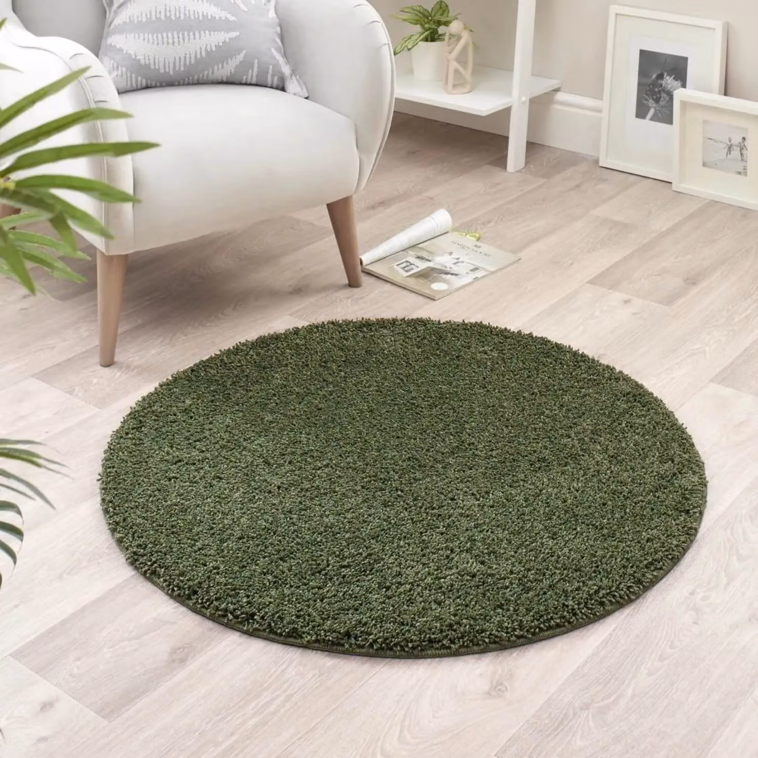 THE RUGS My Mat Washable Non Slip Shaggy Round Rug in Green, Diameter: 100 cm – 4